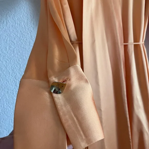 Massimo Dutti Studio Satin Orange Maxi Dress Tie Belt Neck M/L Limited Edition - Picture 9 of 17